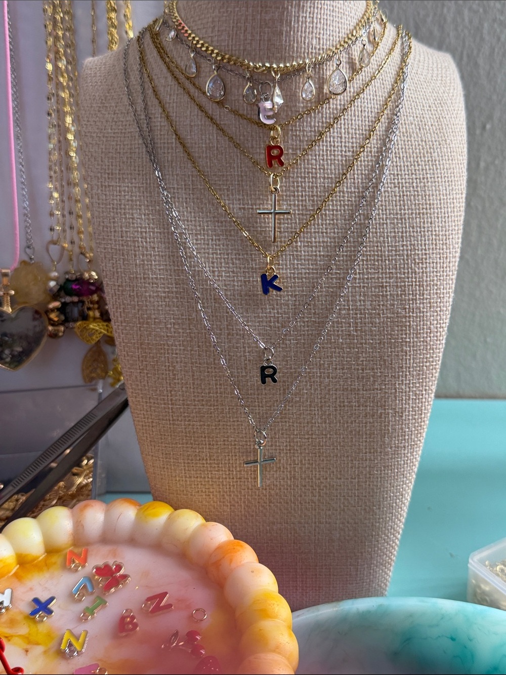 Gold plated Initial necklace over stainless steel ,chose your options - Picture 5 of 9